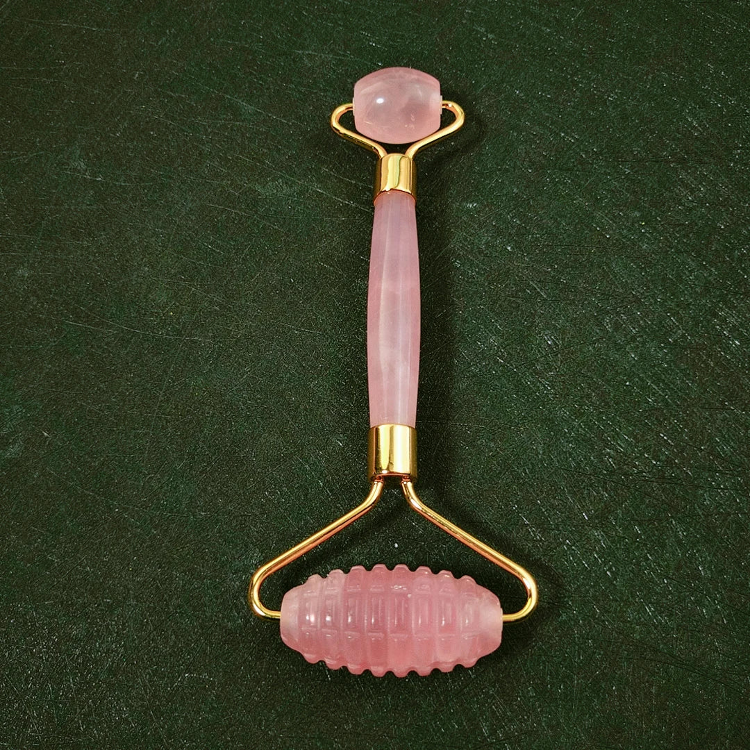 Huiying Natural Crystal Jade for Face Reduce Wrinkles Aging Pink Rose Quartz Spiky Head Gem Roller