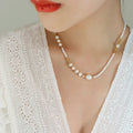 New Fashion Unique Design Stainless Steel Irregular Shell Freshwater Pearl Trendy Geometric Pendant Choker Necklace Women P1375
