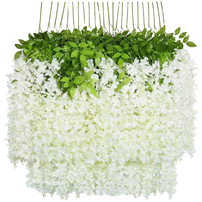 12 Pieces of Imitation Wisteria Flowers Violets Ceiling for Wedding Decorations Plastic Vine Artificial Flowers for Party