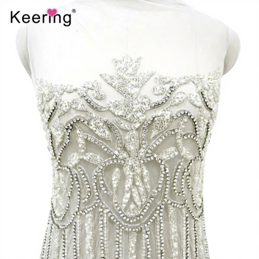 clear Rhinestone Crystal Applique Iron on for Wedding Dresses  Bridesmaid Mermaid Wedding Evening Bridal Girls Casual Dress
