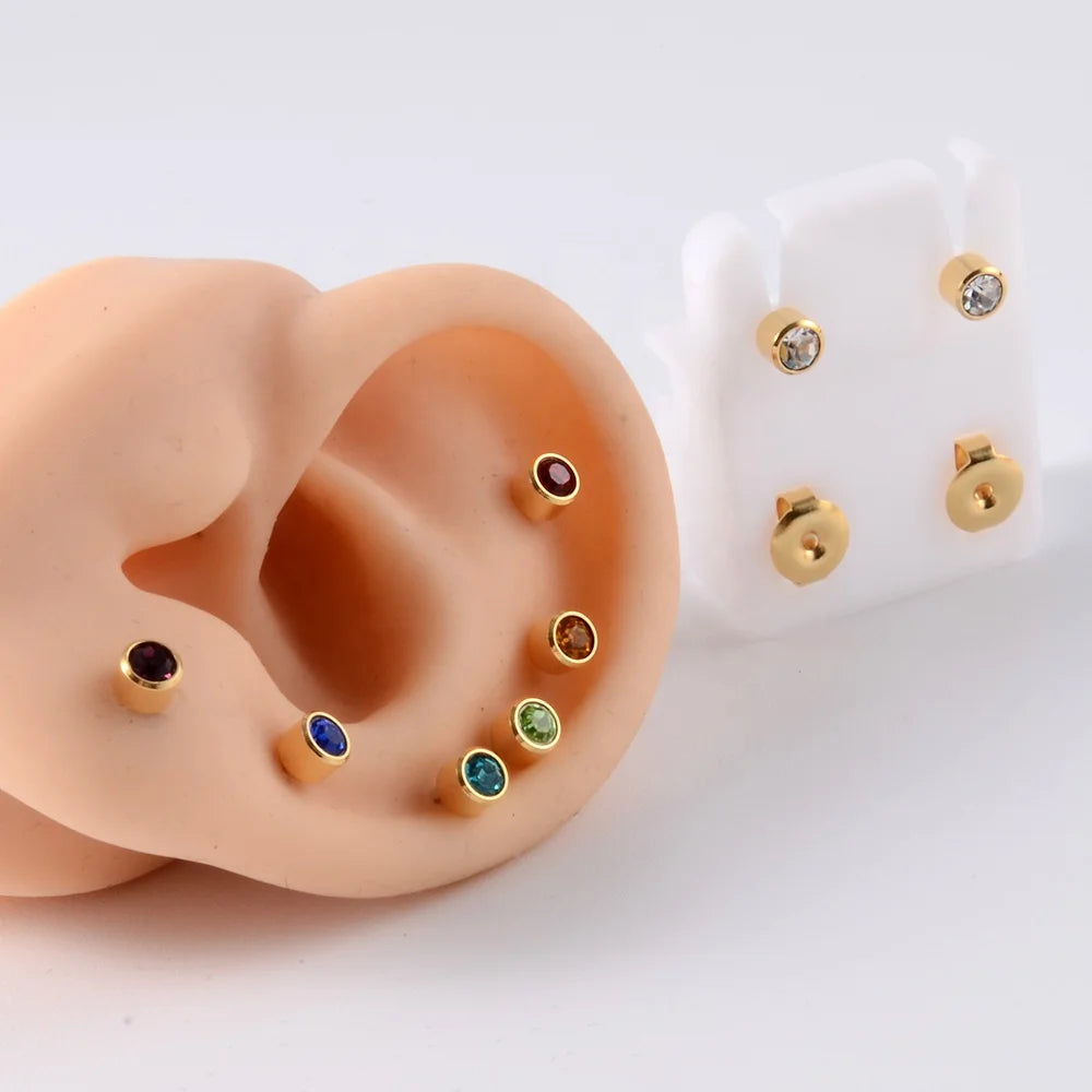 Surgical Steel Birthstone Crystal Ear Stud No-Allergy Earring Sterilized Ear Studs Piercing Jewelry Use in the Ear Piercing Gun