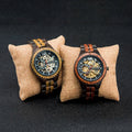 Luxury Lover's Wooden Custom Logo Automatic Watch for Couples Visible Mechanism Water Resistant Pointer 24mm Sapphire Crystal MegaBDM