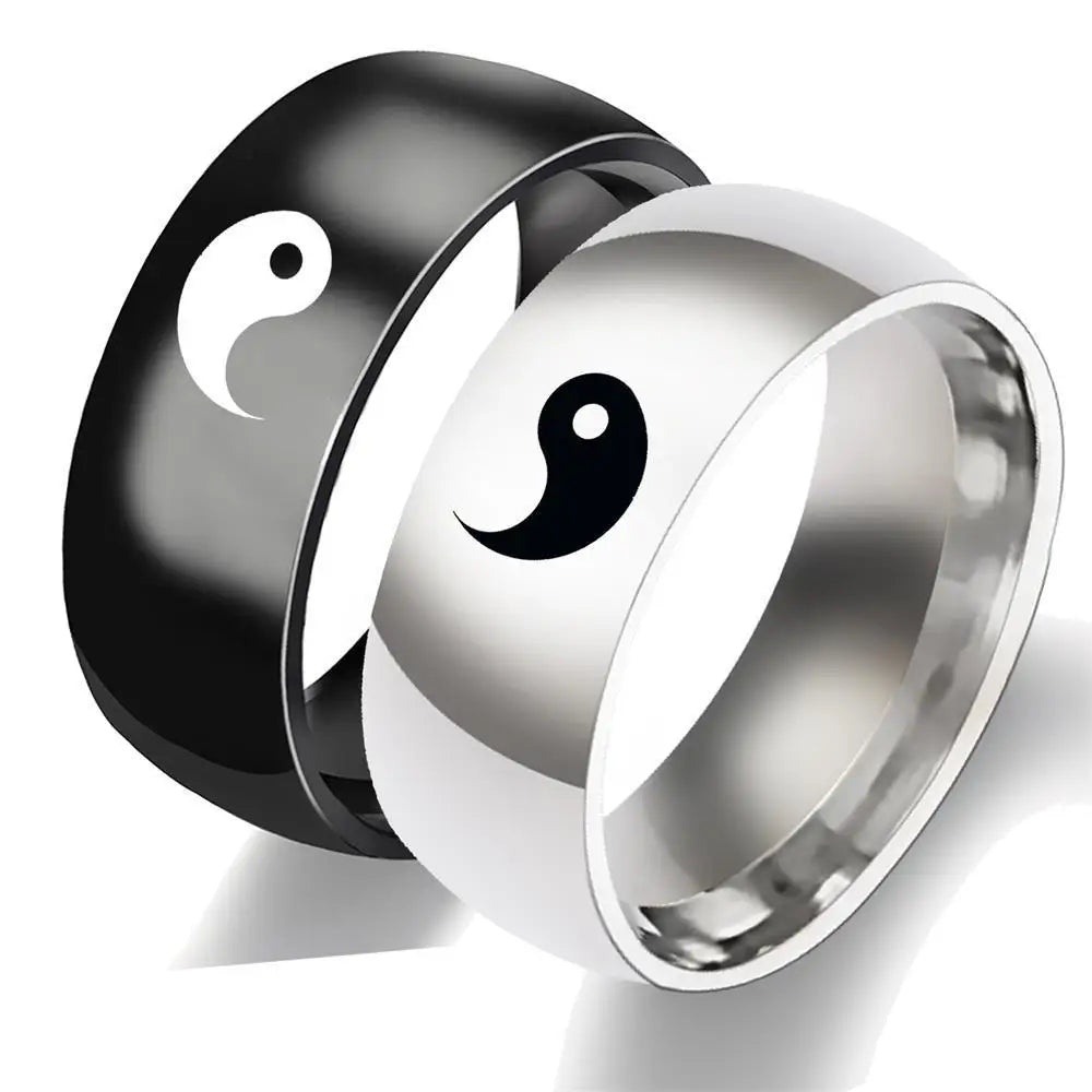 Couple Rings for Lovers Fashion Tai Chi Yinyang Punk Rings for Men Women Stainless Steel Trendy Finger Ring Jewelry Gift