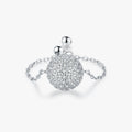 925 Sterling Silver Fashion Fine Jewelry Sparkling Luxury Ball Clear Cubic Zirconia Adjustable Link Chain Rings for Women