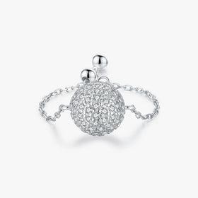 925 Sterling Silver Fashion Fine Jewelry Sparkling Luxury Ball Clear Cubic Zirconia Adjustable Link Chain Rings for Women