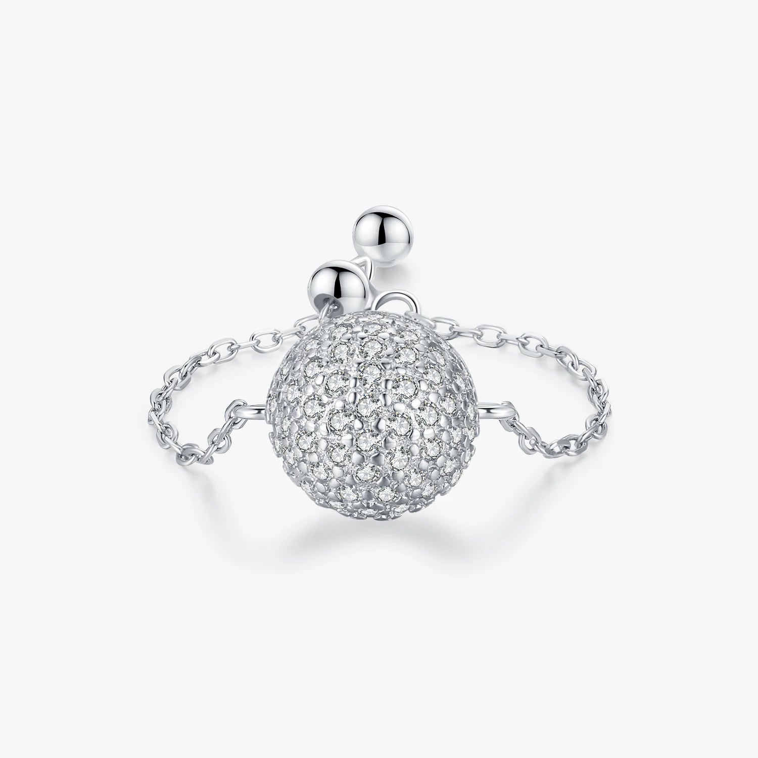 925 Sterling Silver Fashion Fine Jewelry Sparkling Luxury Ball Clear Cubic Zirconia Adjustable Link Chain Rings for Women