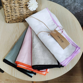Custom Natural Stone Washed Flax Linen 100% Wedding Napkins Embroidered Stitching Table Napkin