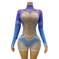 Mono Mujer Sexy Stretch One Piece Short Jumpsuit Fashion Night Club Leotard Women Stage Performance Costume Rhinestone Bodysuits