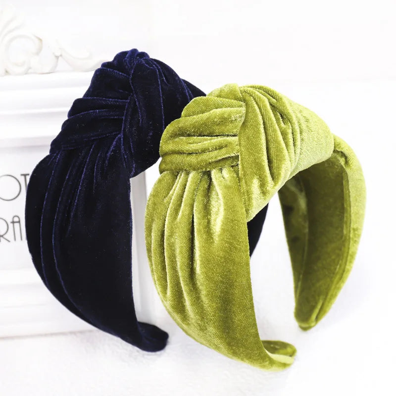 New Solid Color Gold Velvet Elastic Flannel Knotted Headband Cross-border European and American Head Buckle Factory