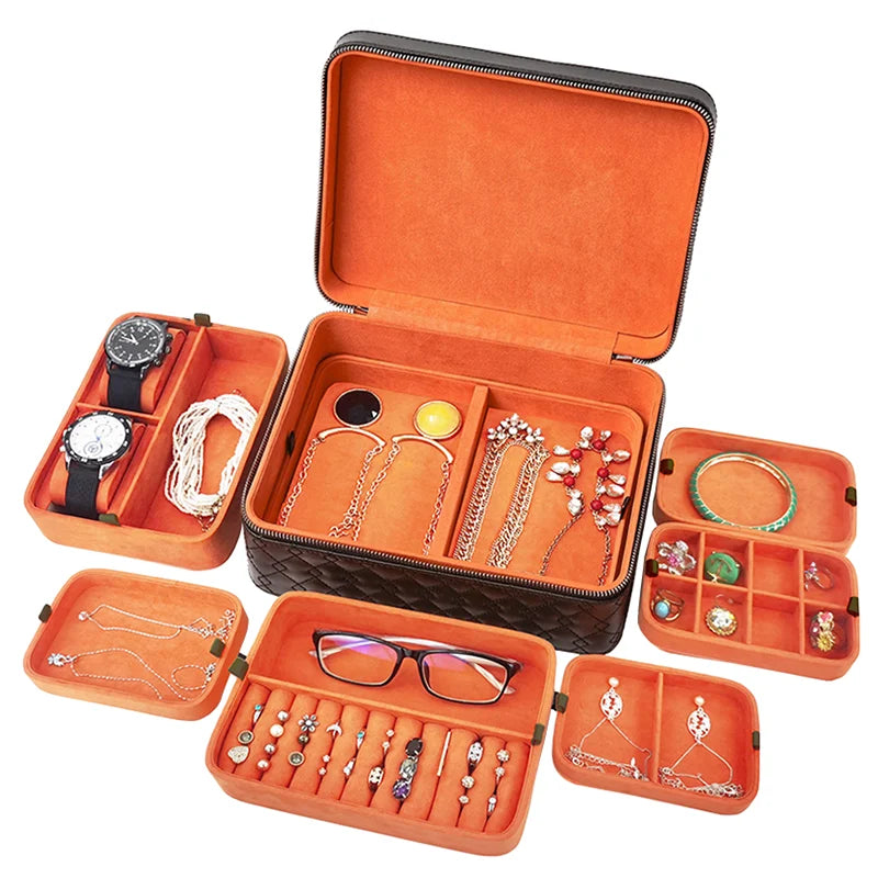 Custom Faux Leather Jewelry Travel Leather Organizer Ring Bracelet Necklace Jewelry Travel Box Organizer