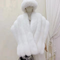 MWFur Women Winter Fox Fur Wrap Luxury Long Silver Fox Fur Shawl for Woman