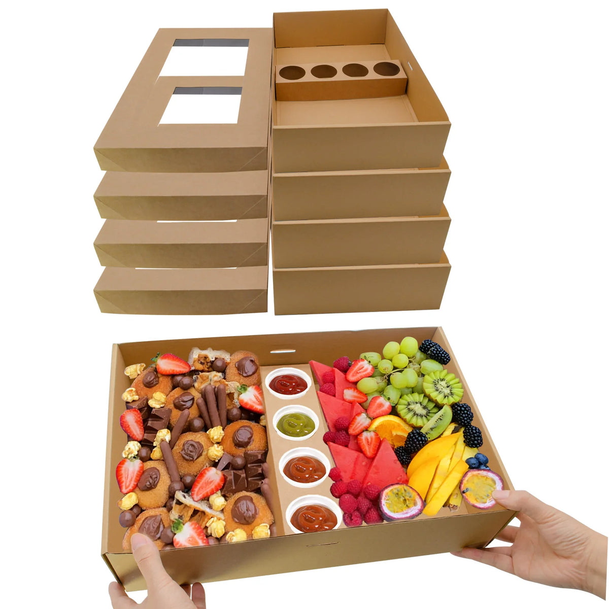 Chocolate Cookie Kebab Kraft Paper Box Dessert Box Catering Packaging Grazing Box with Window Eco Friendly Camping Picnic Party