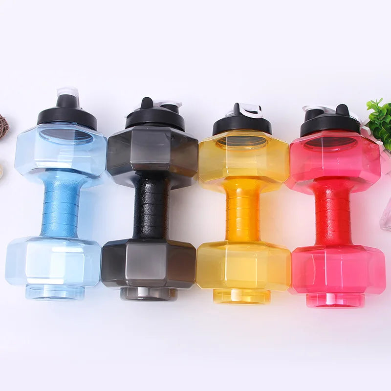 Custom logo 2.2L Water Bottle Weights Big Plastic Dumbbell Shape Sport Shaker Water Bottle With Handle