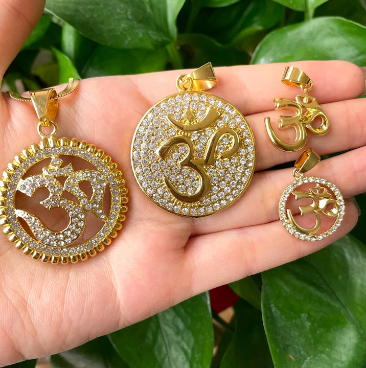 Jialin INS Stainless Steel Cz Mirco Pave Om Symbol Muslim Religion Allah Yoga Ancient India 24k Gold Om Pendant Necklace