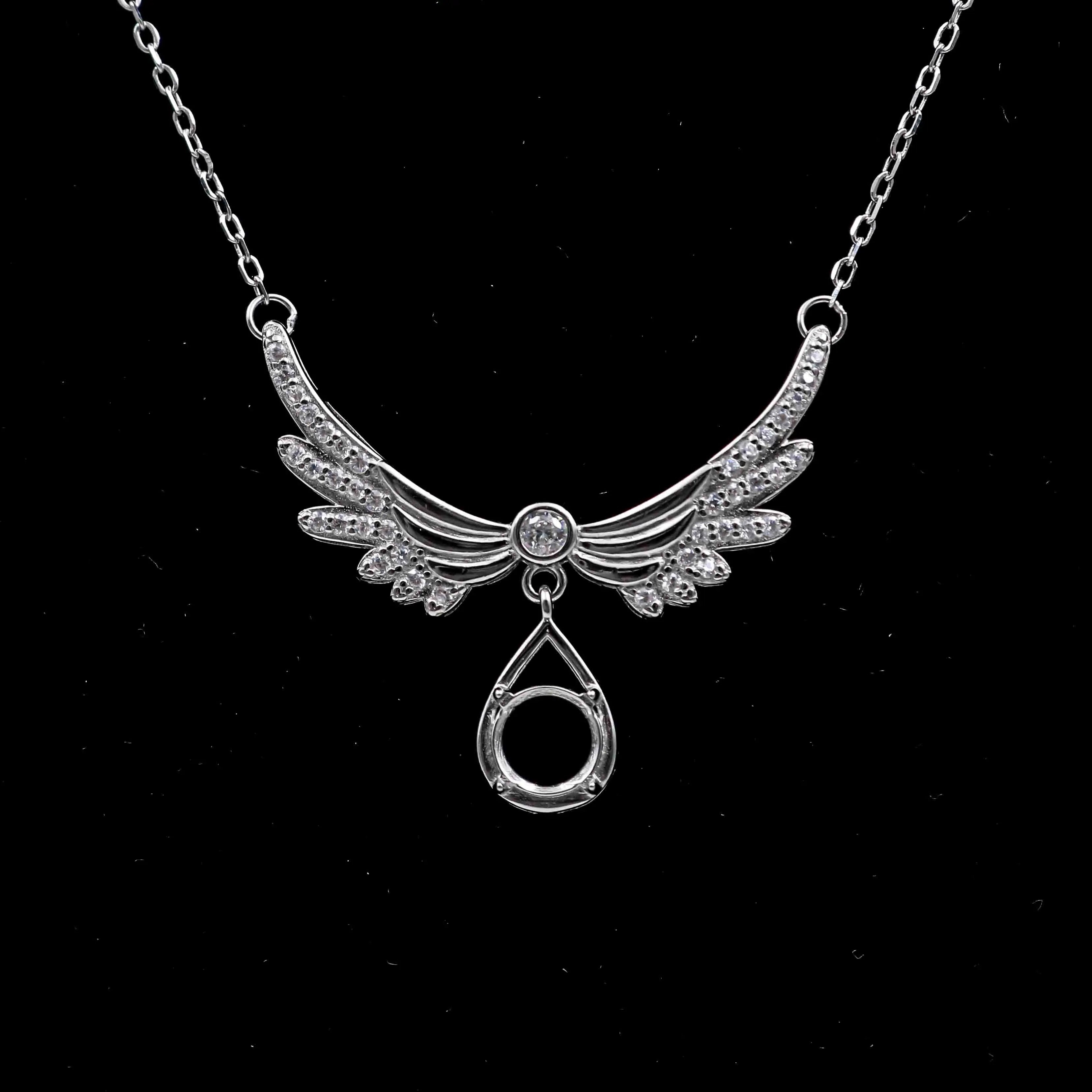 Sterling Silver 6.5mm/1 Carat Semi Mount Necklace Empty Frame Support Blank S925 Base Holder Without Center Stone for DIY Inlay