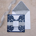 square Shape Laser Cut Paper Muslim Wedding Invitation Card Party Birthday Royal Blue Pocket Envelope Wedding Invitation