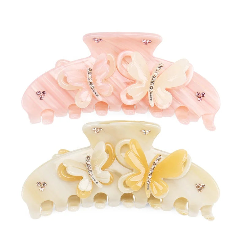 Premium Acetate Hair Claw Inlay Butterfly Rhinestones Support Customization Logo Strong Hold Hair Clip