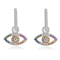 Fashionable 925 Sterling Silver Evil Eye Hoop Earrings Colorful CZ Diamond Fine Jewelry