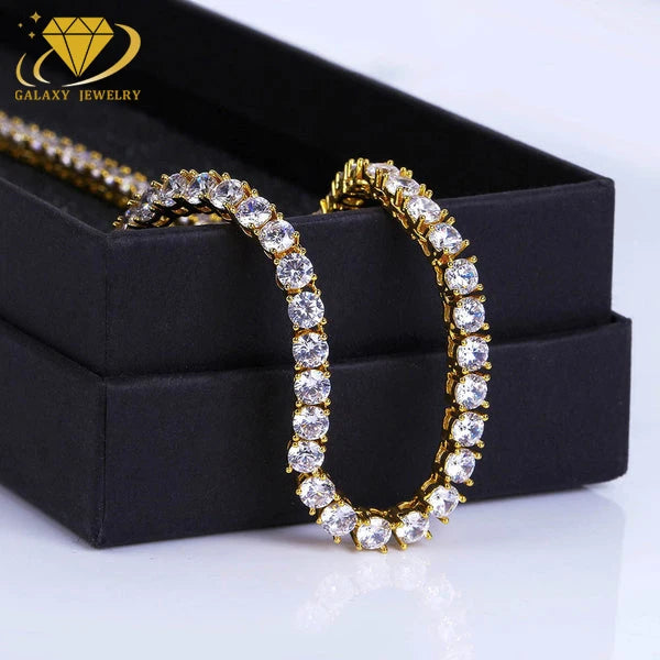 Hot Selling 4mm 5mm 6mm Cut Moissanite Sterling Silver Gold Plated Iced Tennis Necklace
