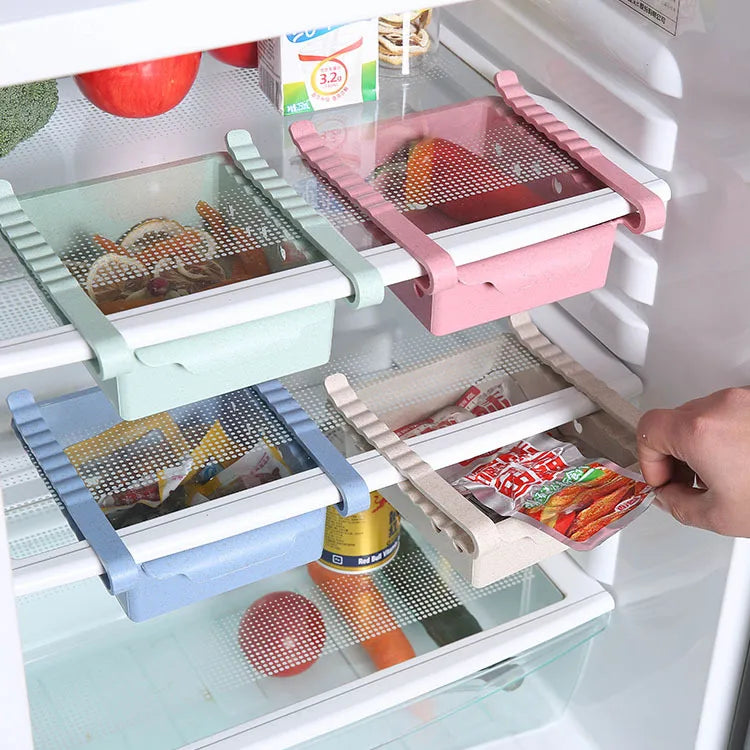 Pull-out Plastic Desk Organizer Friendly Kitchen Rack Drawer Food Storage Drawer Fridge Organizer