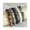 2024 Vintage Faceted Natural Stone Beaded Bracelet Black Obsidian Tiger Eye Stainless Steel Charm Men and Women Couple Bracelets