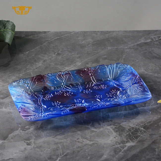 Crystal Butterfly Home Decor Designer Customization Set with Letterpress Printing Snack Holder and Decorative Trays/Cups