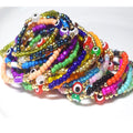 Bohemian Style Stackabele Handmade Glass Rice Seed Beads Beaded Elastic Devil Eye Bead Charm Bracelet Bangle Jewelry