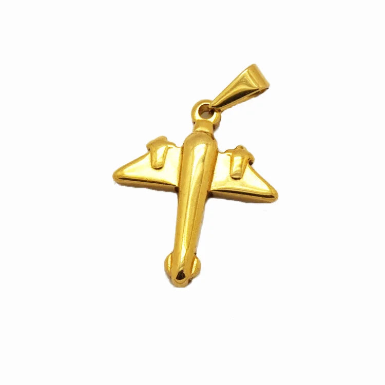 New Design Airplane Pendant Men Stainless Steel Gold Plated Jewelry Charm Aircraft Plane Necklace Jewelry