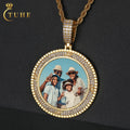 Fashion Jewelry 40mm Circle Custom Photo Pendant Gold Plated Brass Zircon Diamond Picture Necklace