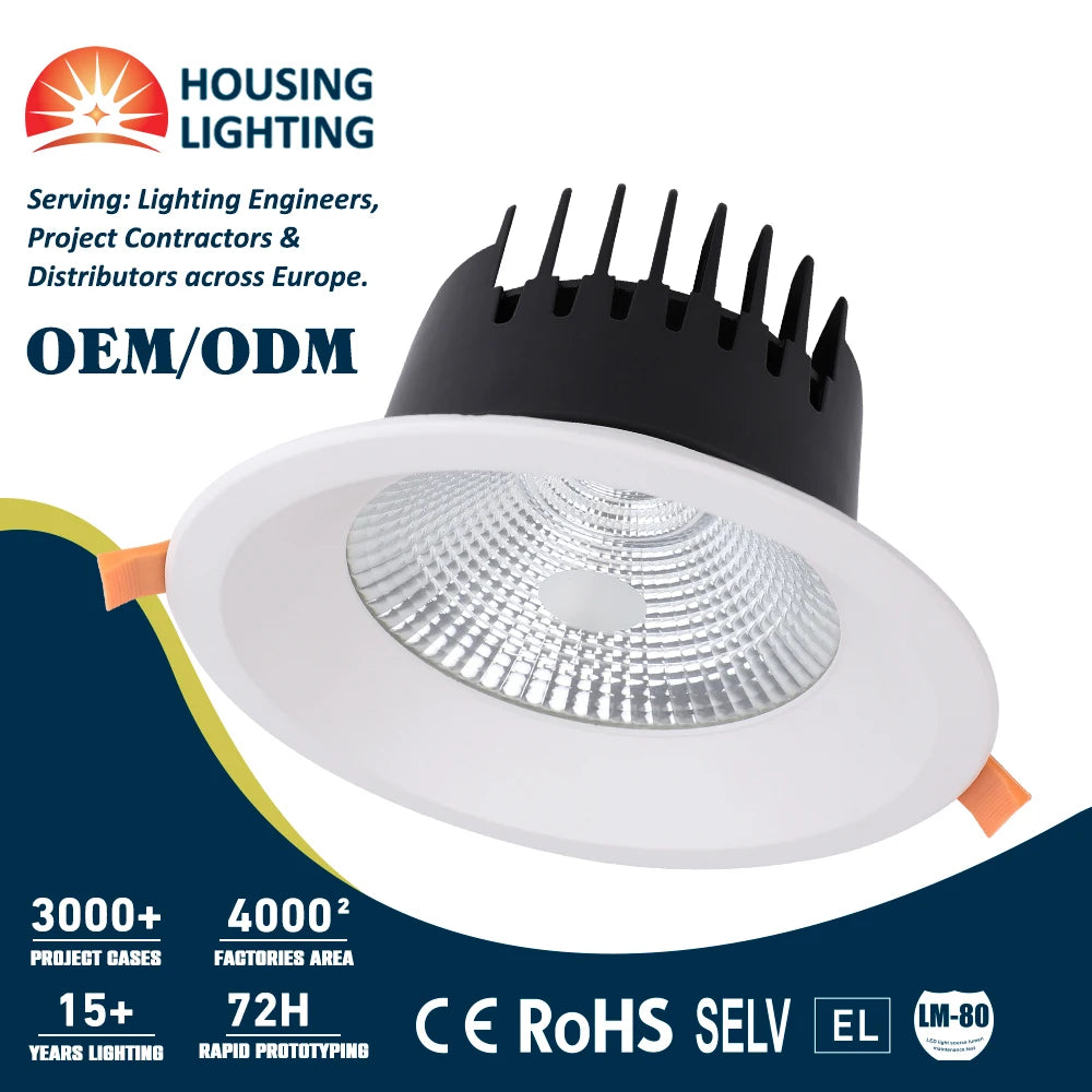 Big Modern LED Downlights 220V 10W-40W 250mm COB Recessed Anti-Glare Spotlight with Aluminum & Glass Construction