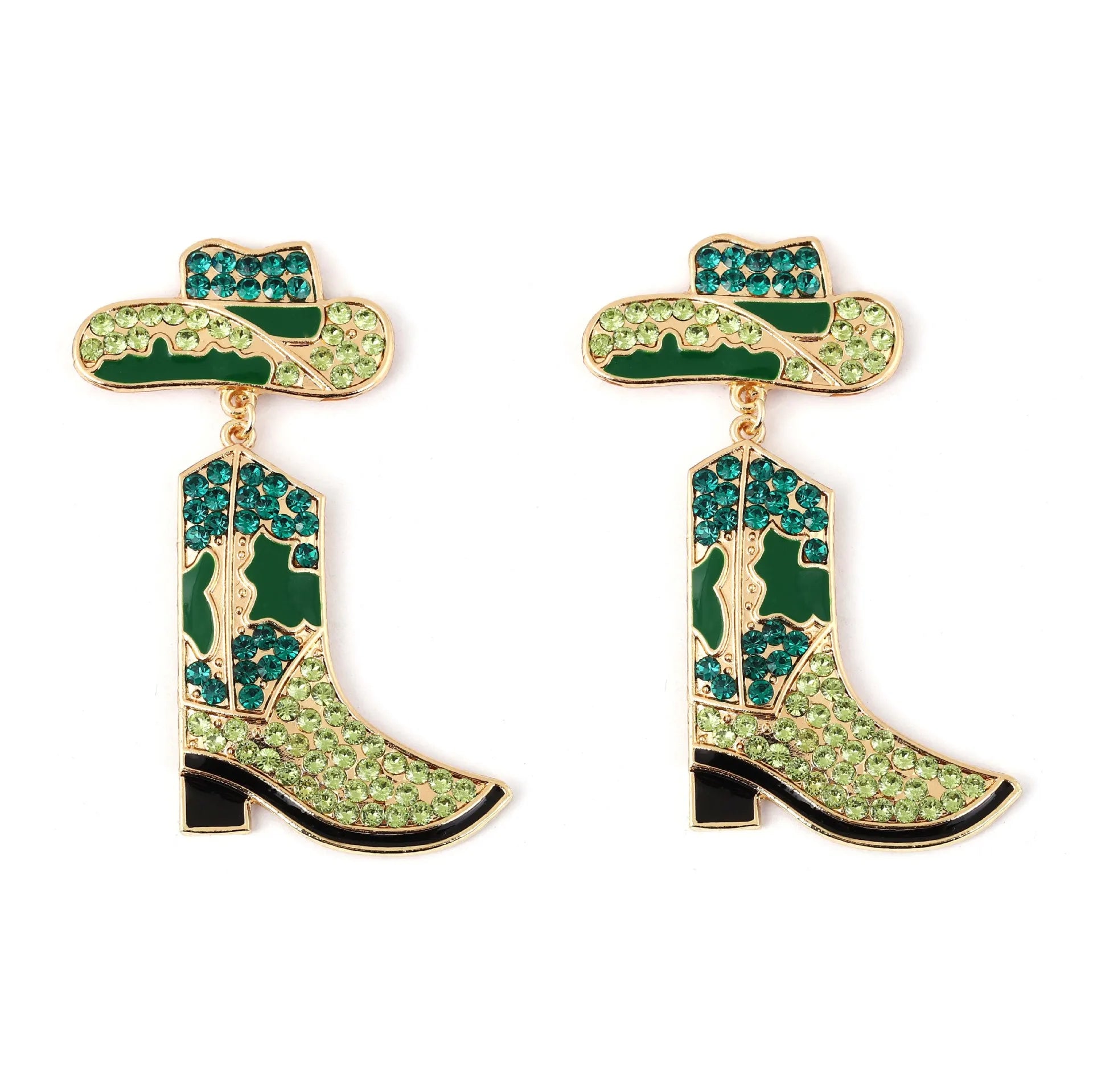 Elegant Enamel Crystals Fashion Cowboy Hat Boots Stud Earrings for Women Charm Alloy Pearl Dangle Drop Earrings