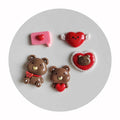 100Pcs Kawaii Figurines Valentine's Day Cartoon Bear Heart Resin Flatback Cabochon Scrapbook Fit Phone Deco Parts DIY Hair Bows