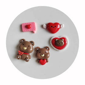 100Pcs Kawaii Figurines Valentine's Day Cartoon Bear Heart Resin Flatback Cabochon Scrapbook Fit Phone Deco Parts DIY Hair Bows