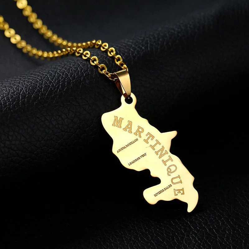 Hot Sale Gold Plated Martinique Map Pendant Necklace Chain Map Necklace Fashion Gift for Couple