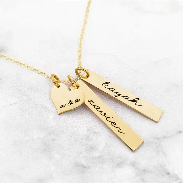 Personalized Family love Jewelry Gold Plated 925 Sterling Silver Vertical bar Necklace with Kids Name