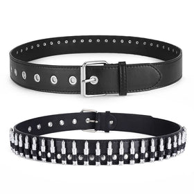 Men's Vintage Punk Style Studded Bullet Belt with Alloy for Buckle Personalized 3.8cm Width Fashion Decoration