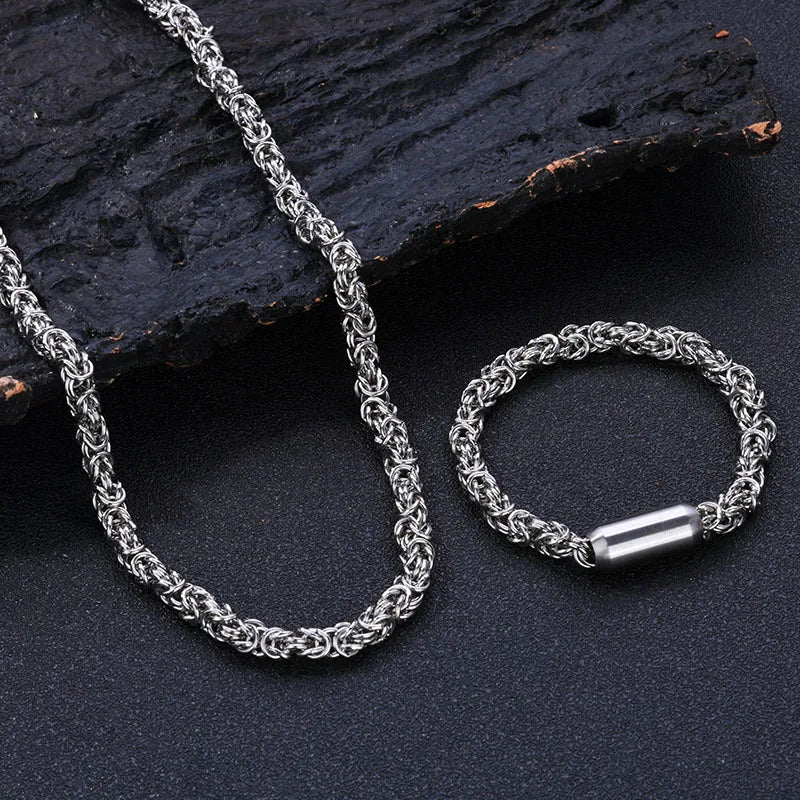 Wholesale Hot-Selling Men's Trendy Street Punk Style Chain Necklace Jewelry Set Cross-Border Magnetic Clasp Bracelet