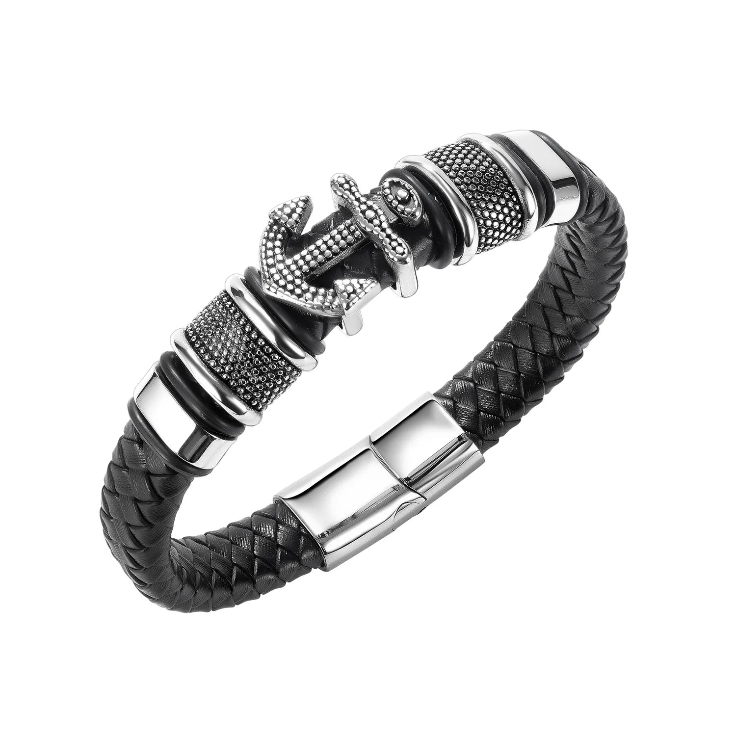 Top Grade Charm Stainless Steel Magnetic Black Leather Men Cross Jewelry Bangle Accessories Punk Rock Bracelet PH1475