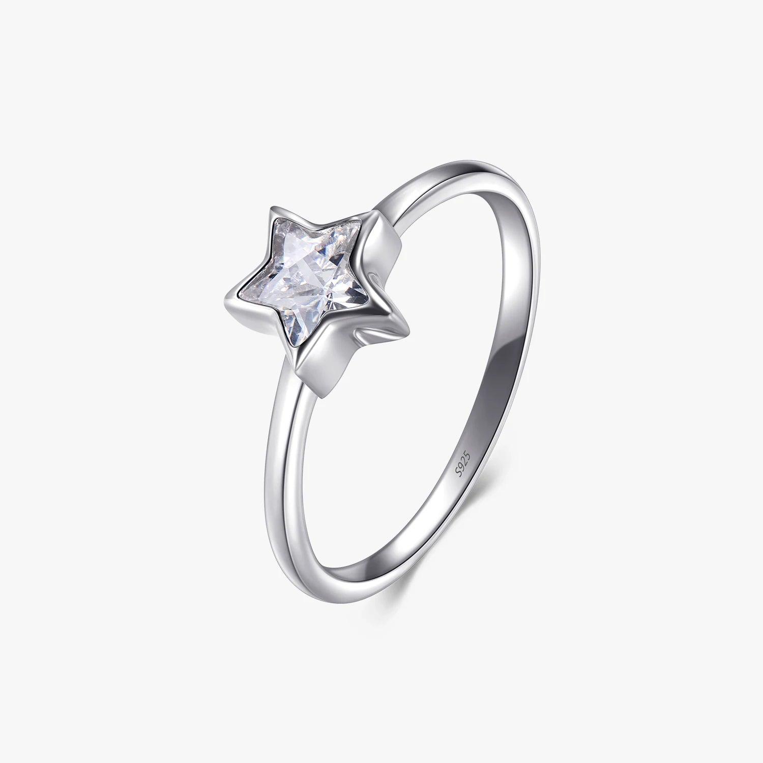925 Sterling Silver Shinning Delicate Star Shape Clear Cubic Zirconia Finger Rings for Women Girls Party Fine Jewelry