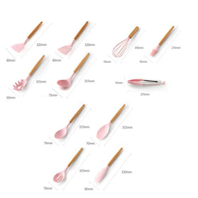 Home Kitchen Use Food Grade Pink Heat Resistant Kitchen Cooking Tools Silicone Utensil Set
