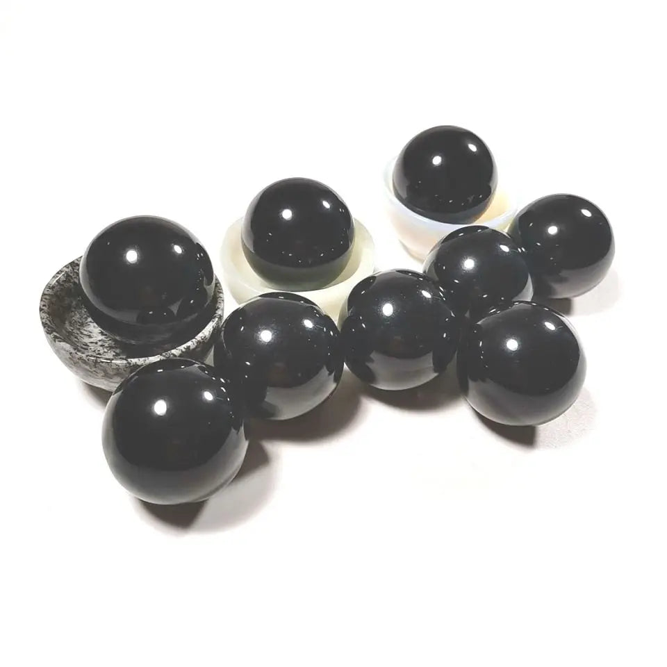 HZ Beautiful Black Obsidian Balls Spheres Rutile Crystal Ball for Healing