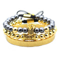 Luxury 4Pcs/Set Men's Gold Crown Bracelet Roman Numerals Engraved Bangle CZ Crown Braided Men Bracelet
