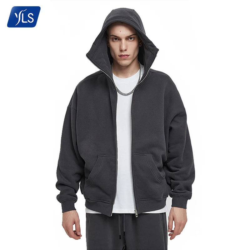 YLS Custom Winter Fleece Pullover Hoodie for Men-Solid Color Breathable Eco-Friendly Cotton/Polyester Streetwear