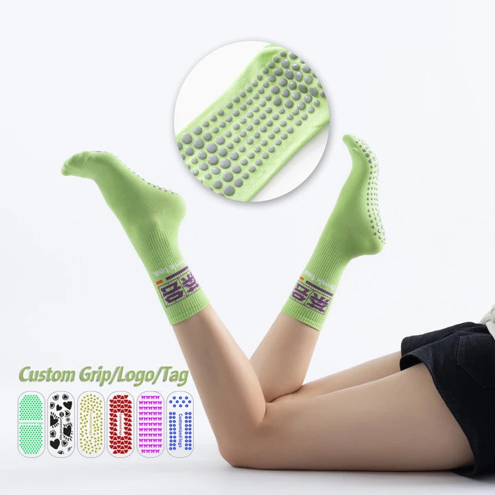 New Design Chinese Characters Anti-slip Grip Pilates Socks Custom Yoga Ballet Odor Free Socks for Women Sticky Grippy