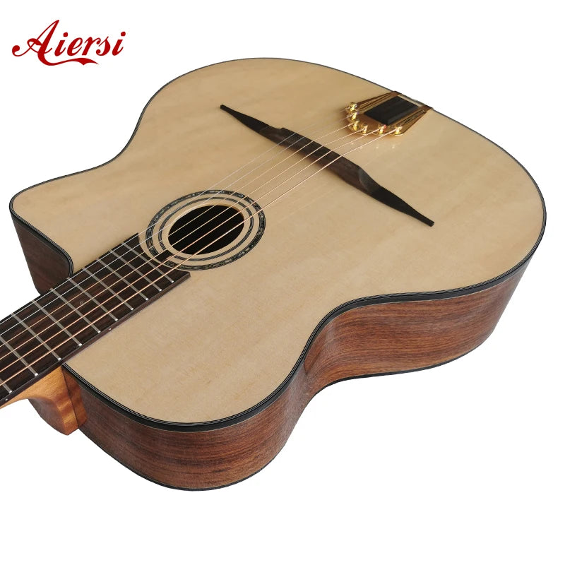 Aiersi Factory Handmade Vintage Archtop Solid Top Oval Hole Gypsy Jazz Guitar Acoustic String Instrument for Sale