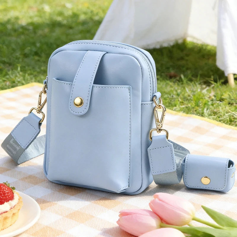 2025 Japanese Trendy Crossbody Bag for Women Handmade PU Compact Closure Niche Design Mobile Phone Shoulder Bag