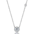S925 Sterling Silver D Color VVS1 Moissanite Halo Pendant Necklace with Side Accent for Women