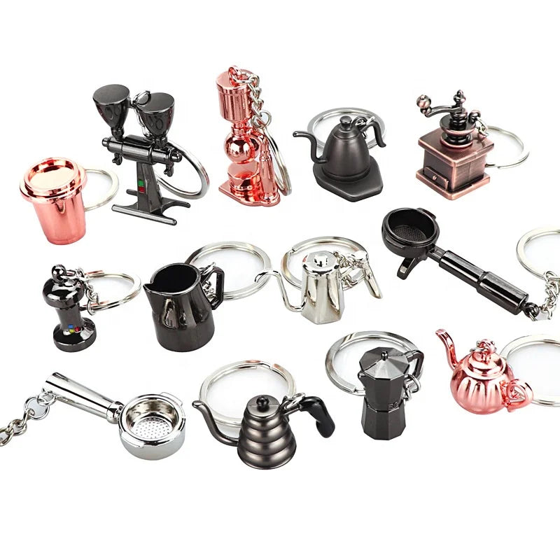 Coffee Keychain Tamper Portafilter Moka Pot Style Shape Metal Coffee Accessories Keyring Key Chain