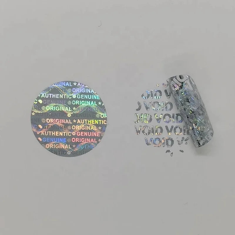 Silver Holographic Warranty Void Label Stickers Tamper Proof Transparent Serial Number Laser Security Labels Custom Logo Sticker