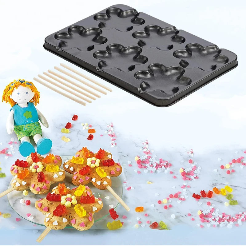 Non Stick Carbon Steel Lolly Blossom Pops Cake Cookie Baking Pan and Pastry Candy Mold Lollipop Baking Tin "Flower"